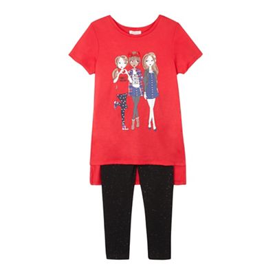 bluezoo Girls' red girl print tunic and leggings